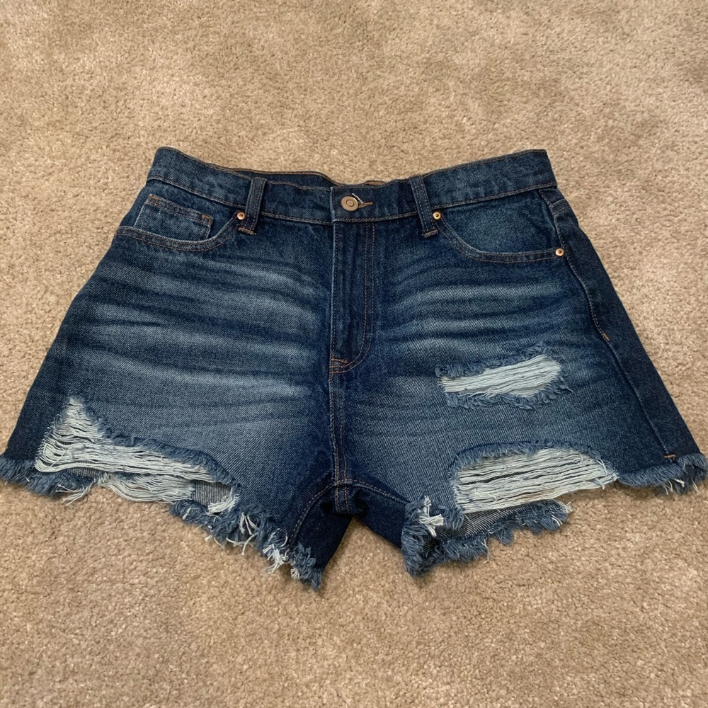 Ripped High Rise Denim Shorts